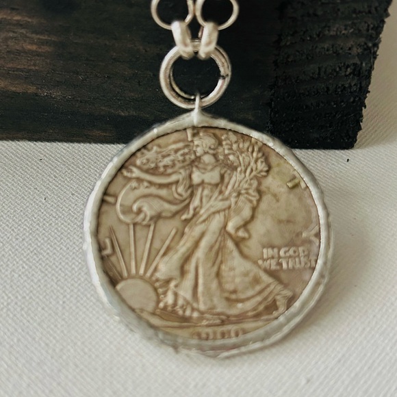 Silver Coin Pendant Necklace, Lady Liberty coin necklace, silver coin necklace - Picture 3 of 6